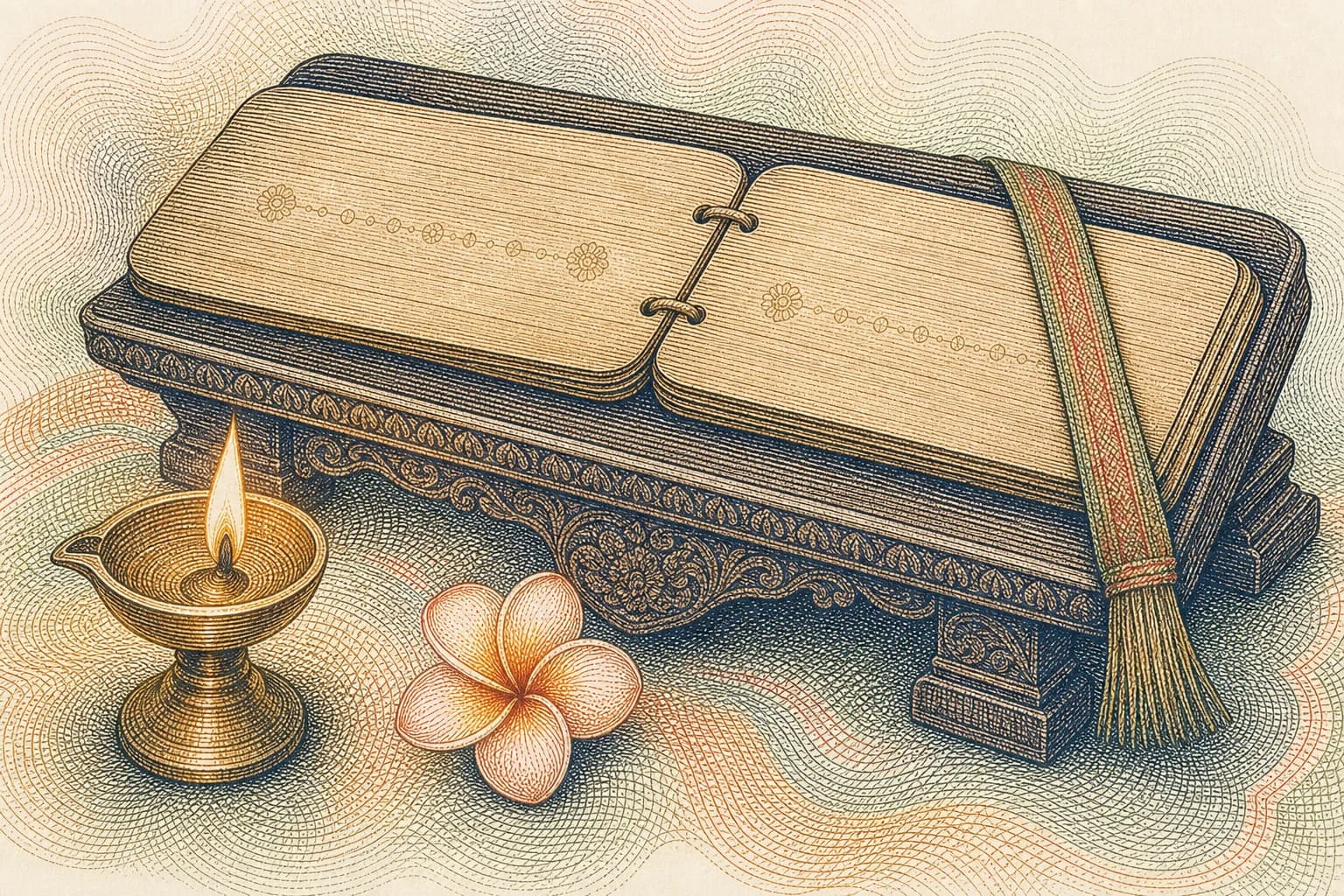 A close view of a sacred palm-leaf folio